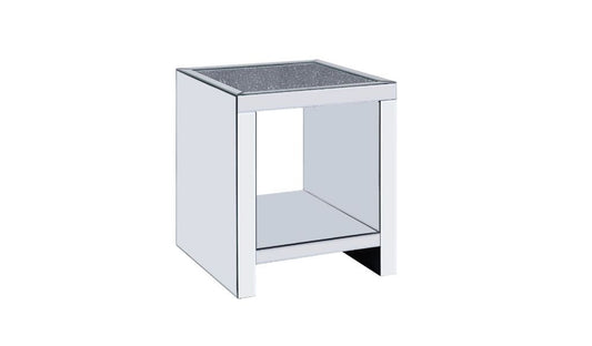 24" Silver And Gray Glass And Mirrored Square End Table With Shelf By Homeroots