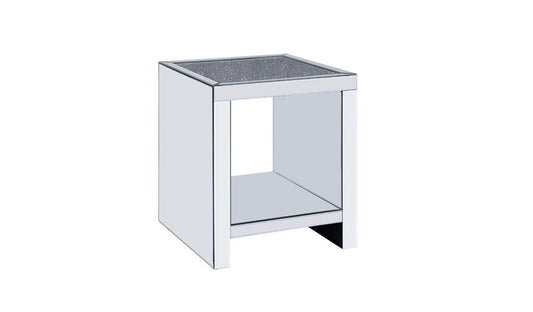 24" Silver And Gray Glass And Mirrored Square End Table With Shelf By Homeroots | End Tables | Modishstore