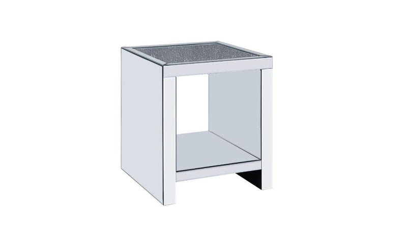 24" Silver And Gray Glass And Mirrored Square End Table With Shelf By Homeroots | End Tables | Modishstore
