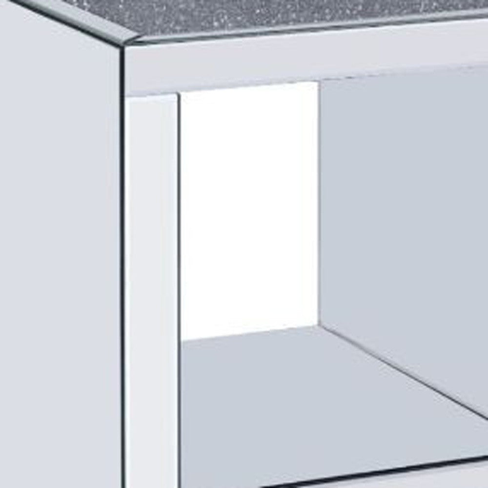 24" Silver And Gray Glass And Mirrored Square End Table With Shelf By Homeroots | End Tables | Modishstore - 3