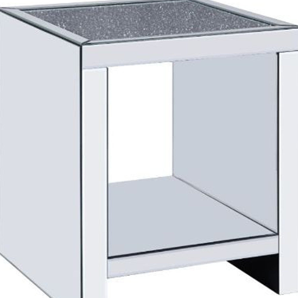24" Silver And Gray Glass And Mirrored Square End Table With Shelf By Homeroots | End Tables | Modishstore - 4
