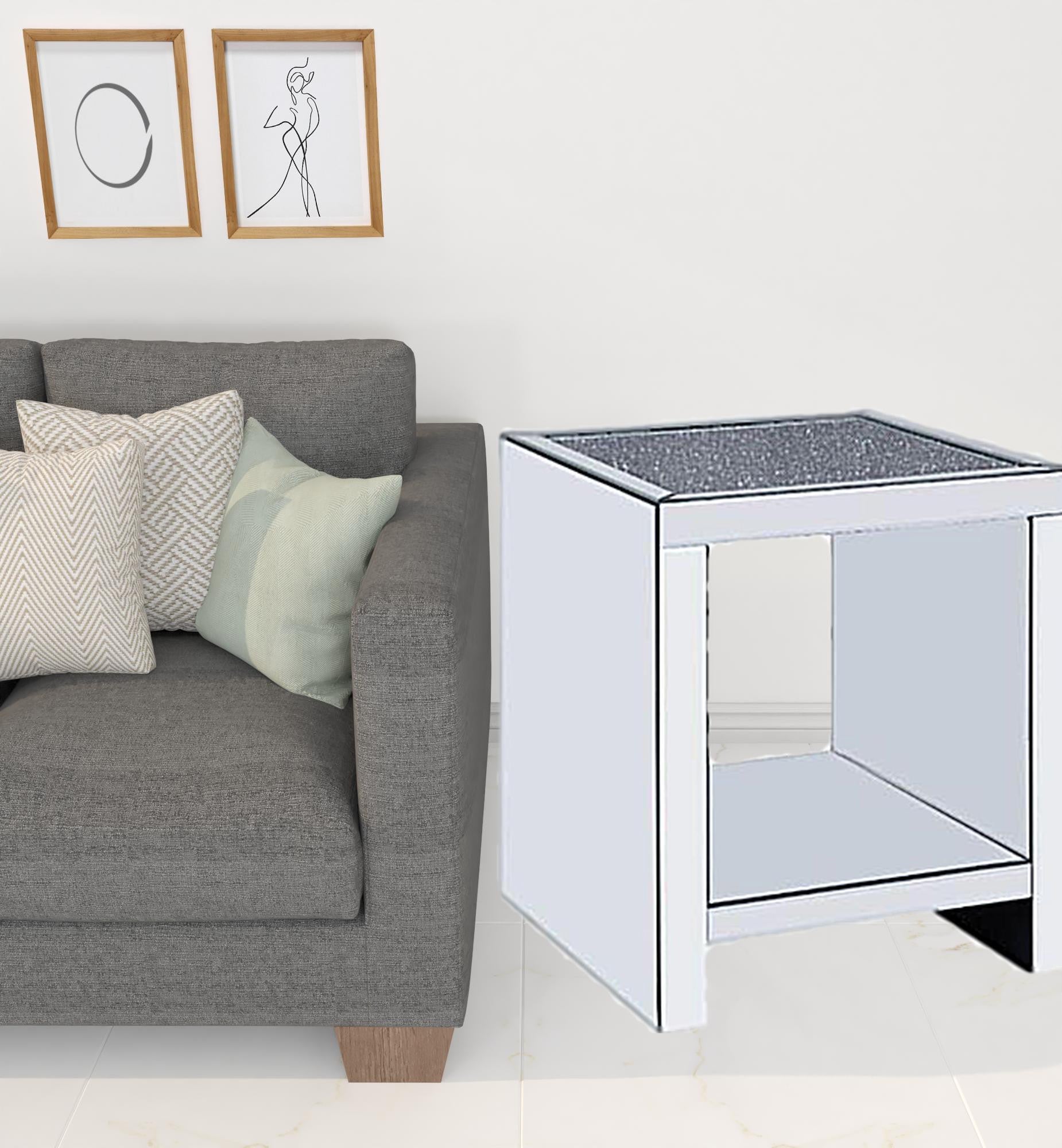 24" Silver And Gray Glass And Mirrored Square End Table With Shelf By Homeroots | End Tables | Modishstore - 2