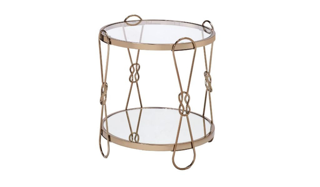 23" Gold Mirrored And Metal Round End Table With Shelf By Homeroots | End Tables | Modishstore