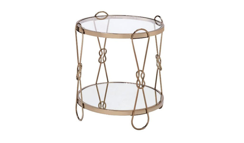 23" Gold Mirrored And Metal Round End Table With Shelf By Homeroots | End Tables | Modishstore