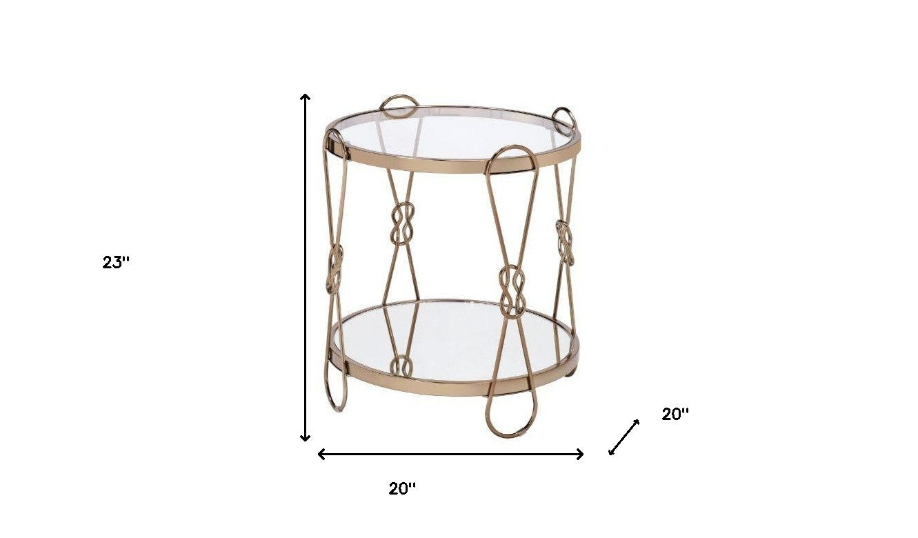 23" Gold Mirrored And Metal Round End Table With Shelf By Homeroots | End Tables | Modishstore - 5