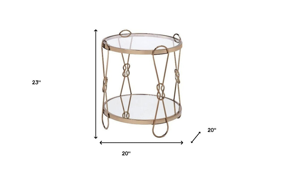 23" Gold Mirrored And Metal Round End Table With Shelf By Homeroots | End Tables | Modishstore - 5