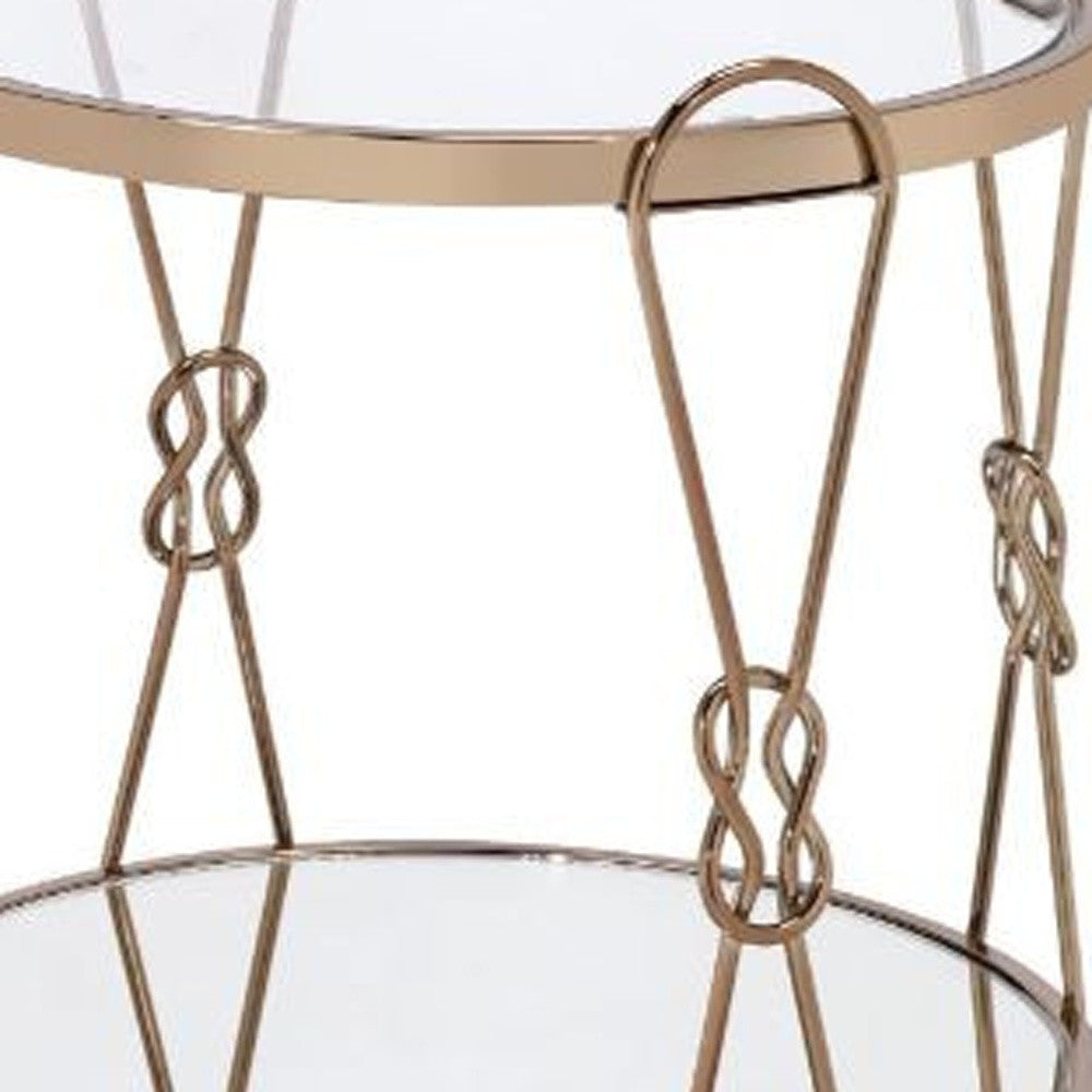 23" Gold Mirrored And Metal Round End Table With Shelf By Homeroots | End Tables | Modishstore - 3