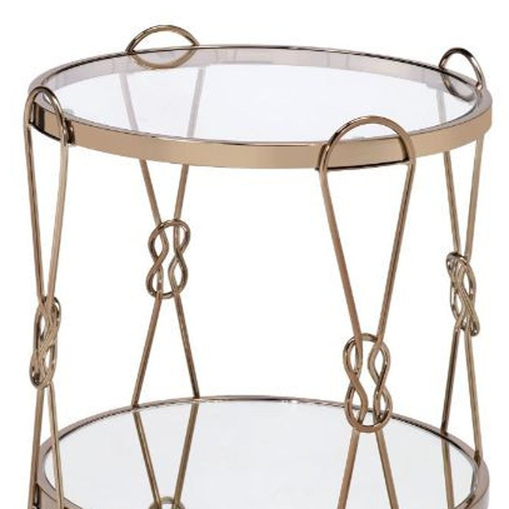 23" Gold Mirrored And Metal Round End Table With Shelf By Homeroots | End Tables | Modishstore - 4