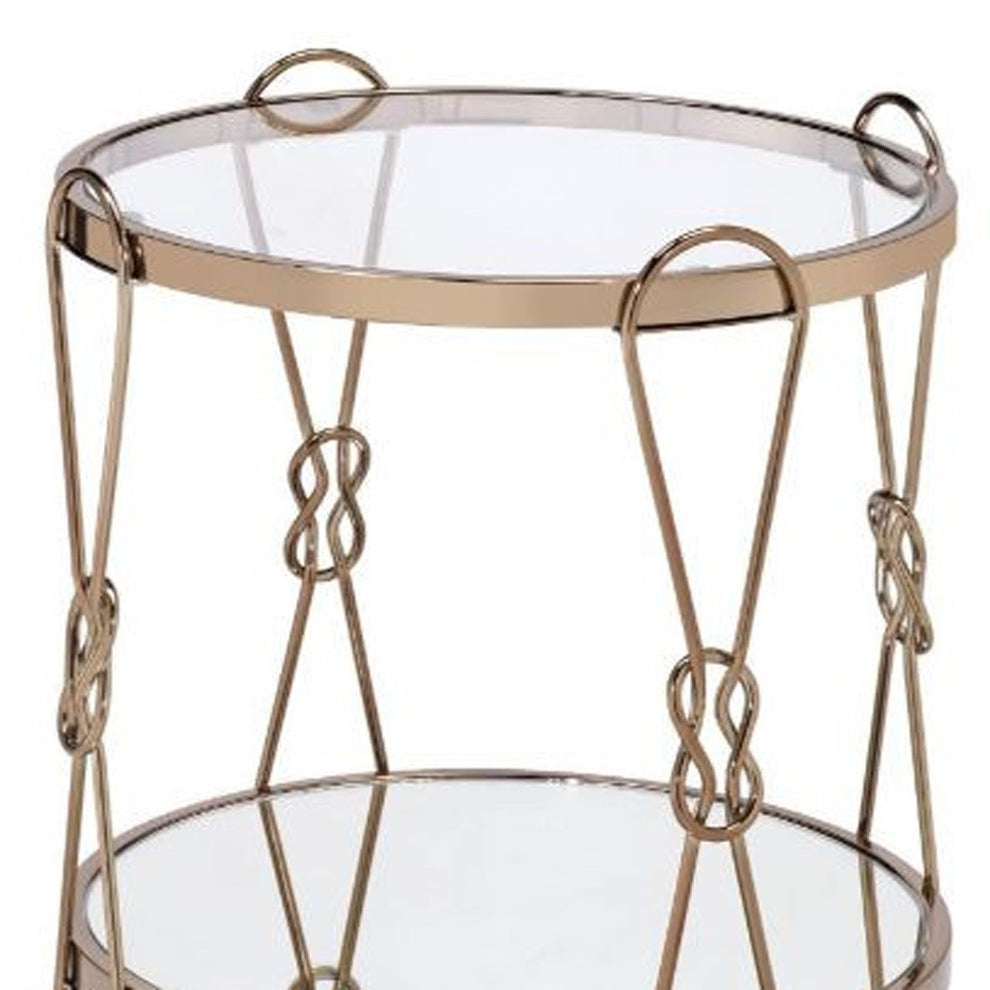 23" Gold Mirrored And Metal Round End Table With Shelf By Homeroots | End Tables | Modishstore - 4
