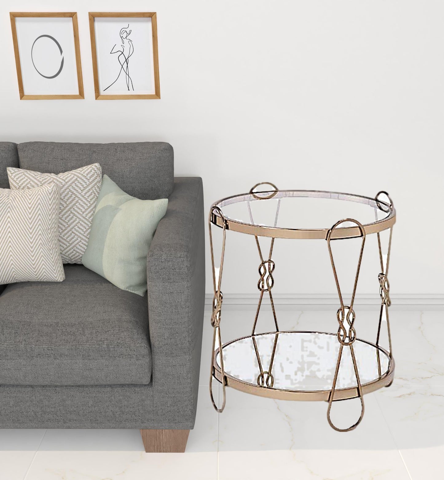 23" Gold Mirrored And Metal Round End Table With Shelf By Homeroots | End Tables | Modishstore - 2