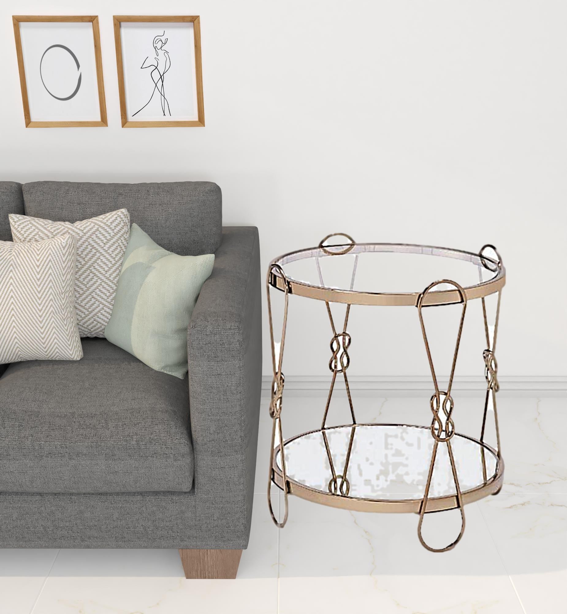 23" Gold Mirrored And Metal Round End Table With Shelf By Homeroots | End Tables | Modishstore - 2
