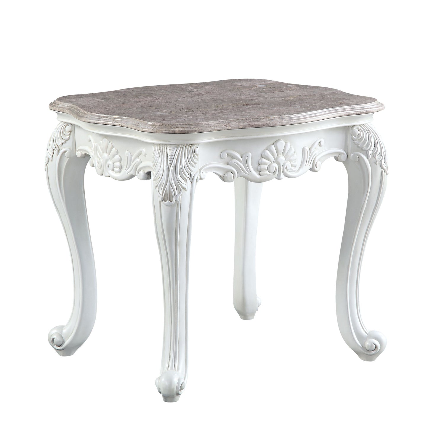 24" White And Marble Marble And Polyresin Rectangular End Table By Homeroots