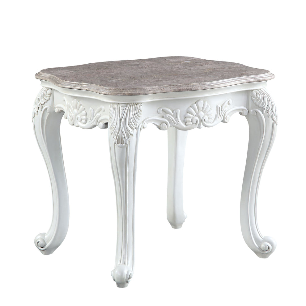 24" White And Marble Marble And Polyresin Rectangular End Table By Homeroots | End Tables | Modishstore - 2