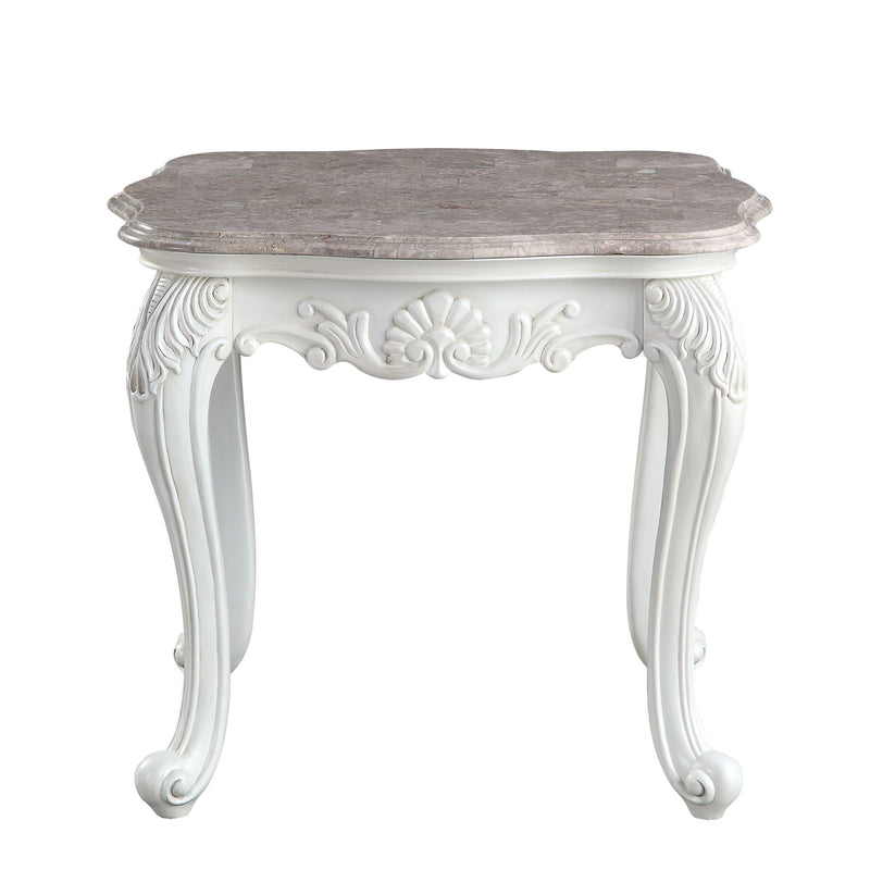 24" White And Marble Marble And Polyresin Rectangular End Table By Homeroots | End Tables | Modishstore