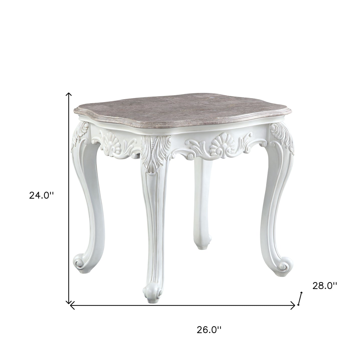 24" White And Marble Marble And Polyresin Rectangular End Table By Homeroots | End Tables | Modishstore - 6