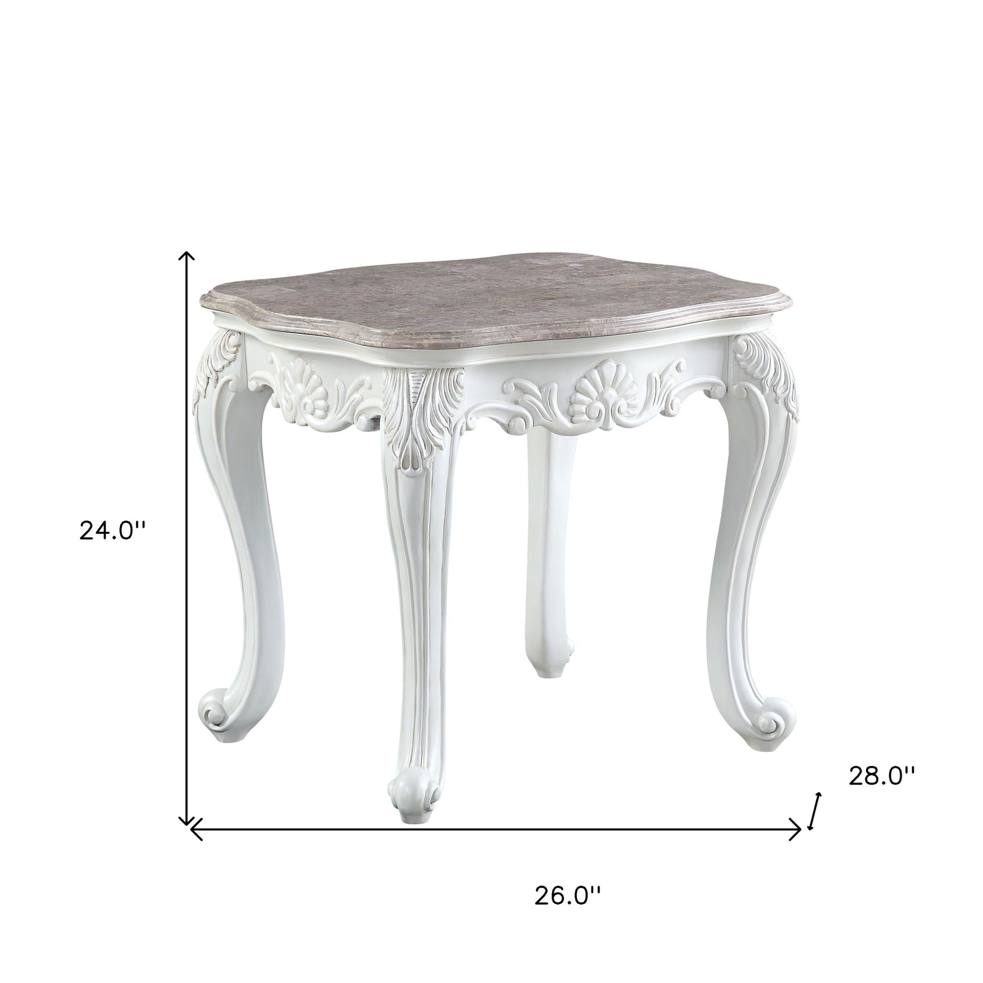 24" White And Marble Marble And Polyresin Rectangular End Table By Homeroots | End Tables | Modishstore - 6
