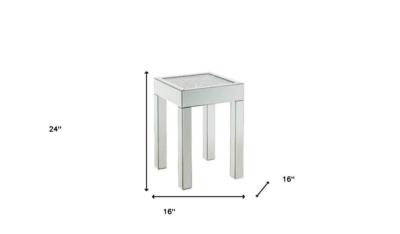 24" Silver And Clear Glass Square Mirrored End Table By Homeroots | End Tables | Modishstore - 5