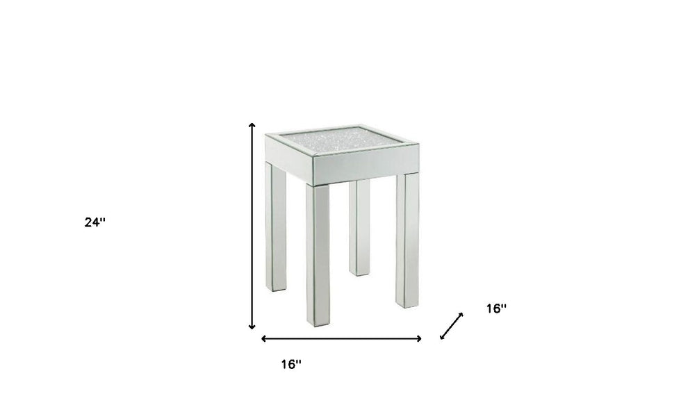 24" Silver And Clear Glass Square Mirrored End Table By Homeroots | End Tables | Modishstore - 5