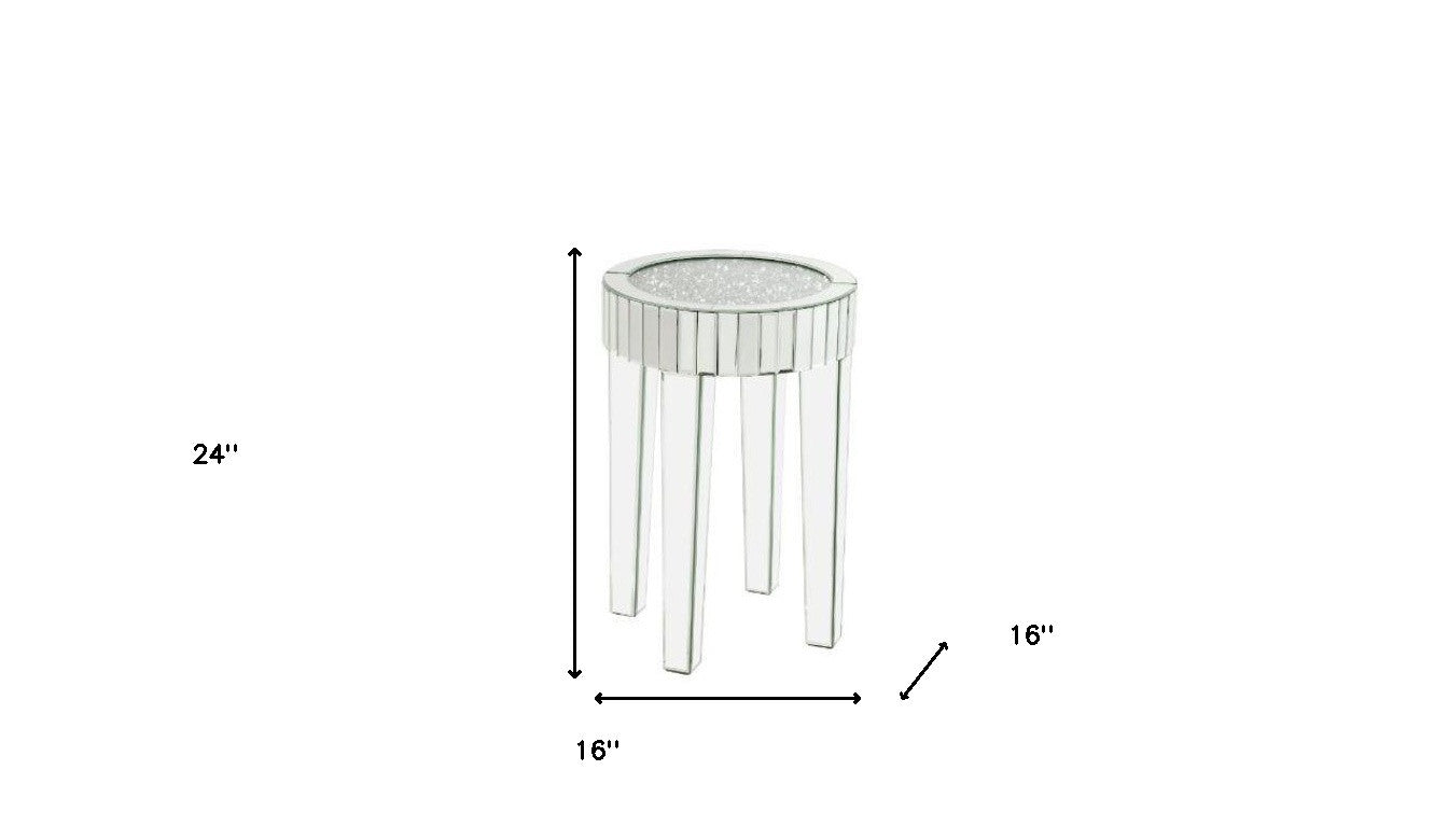 24" Silver And Clear Glass Round Mirrored End Table By Homeroots | End Tables | Modishstore - 5