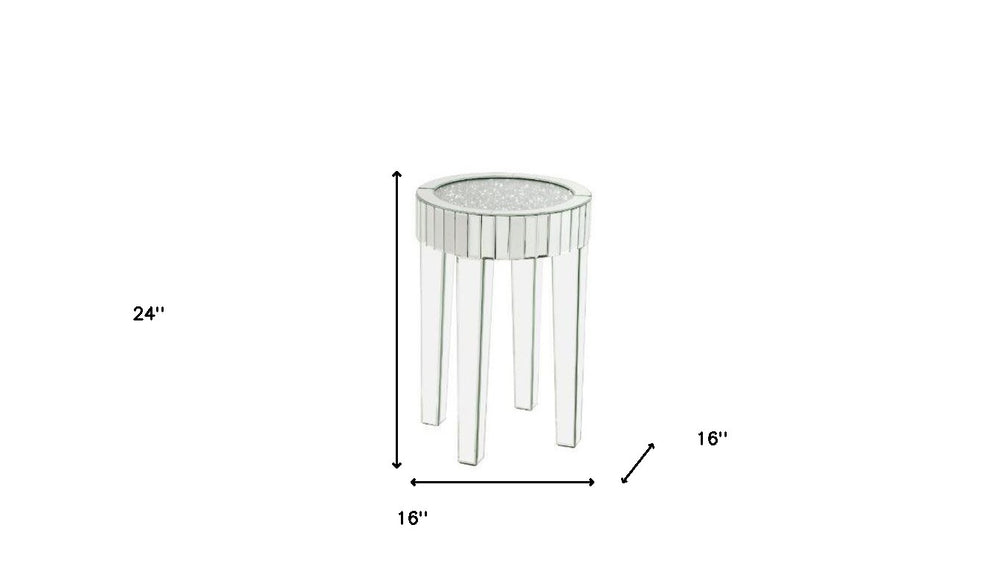 24" Silver And Clear Glass Round Mirrored End Table By Homeroots | End Tables | Modishstore - 5