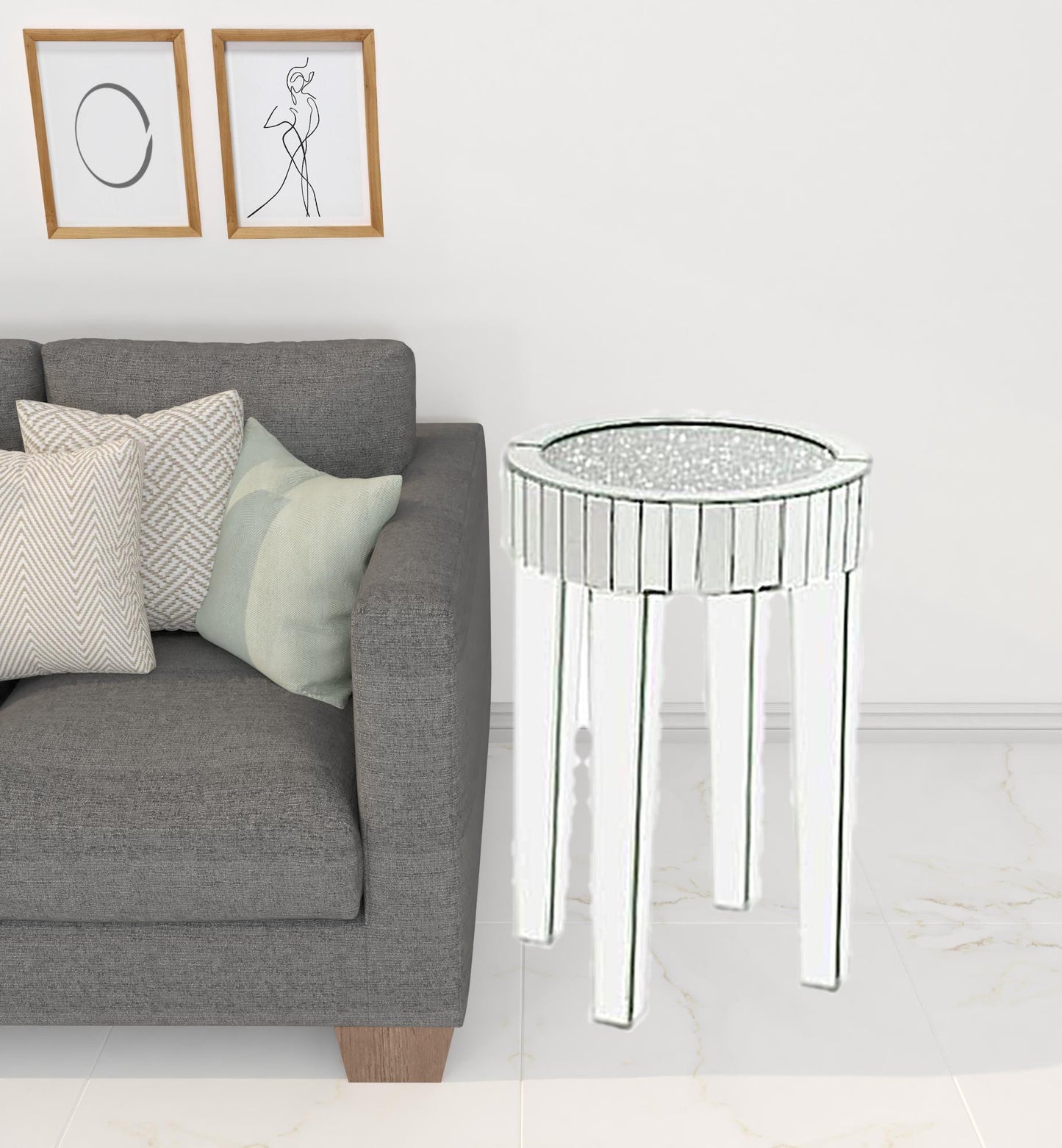 24" Silver And Clear Glass Round Mirrored End Table By Homeroots | End Tables | Modishstore - 2