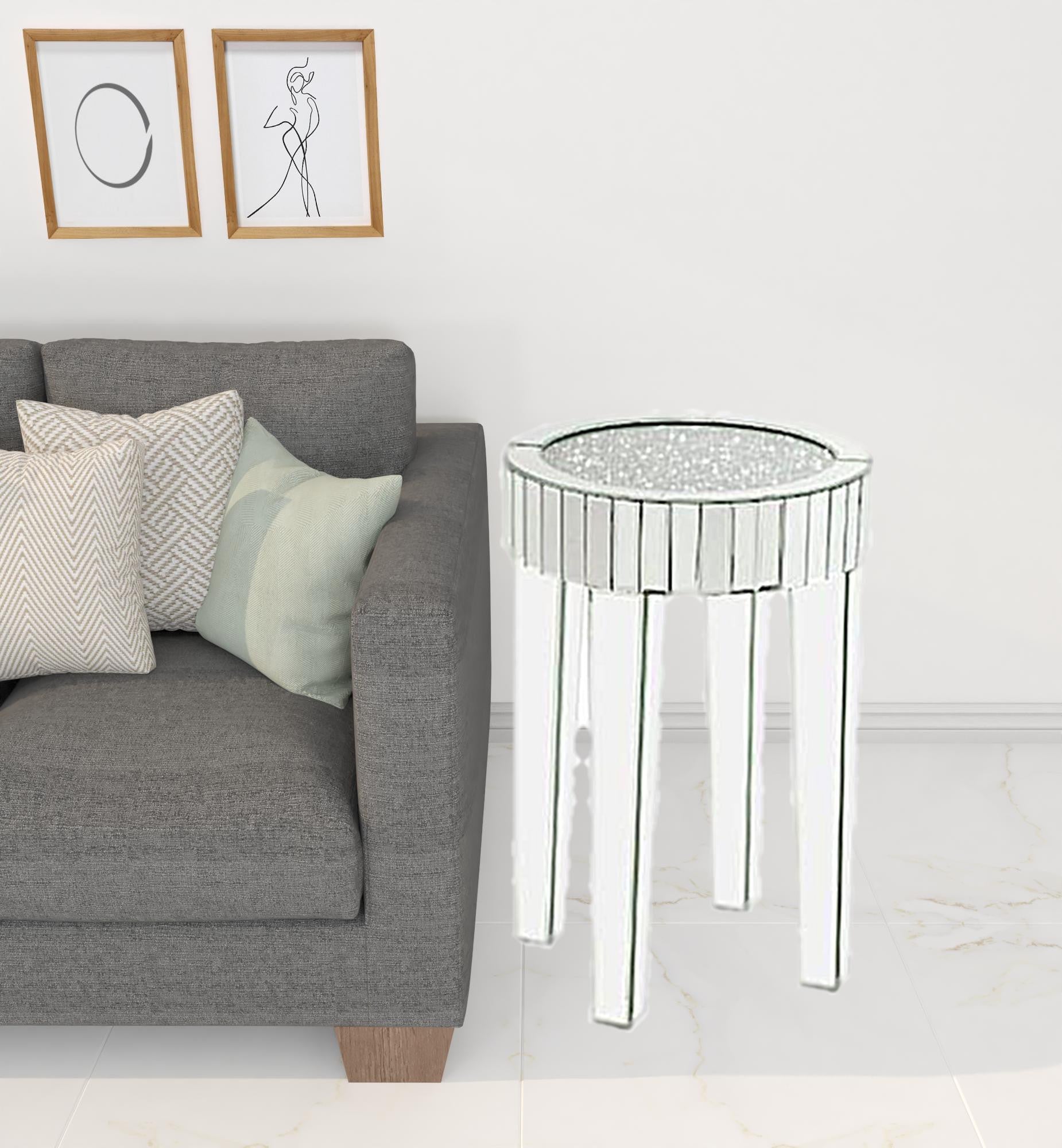 24" Silver And Clear Glass Round Mirrored End Table By Homeroots | End Tables | Modishstore - 2