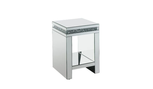 24" Silver Glass Square Mirrored End Table With Shelf By Homeroots