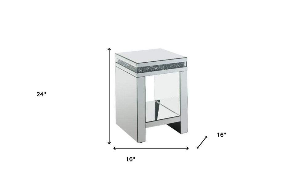 24" Silver Glass Square Mirrored End Table With Shelf By Homeroots | End Tables | Modishstore - 5