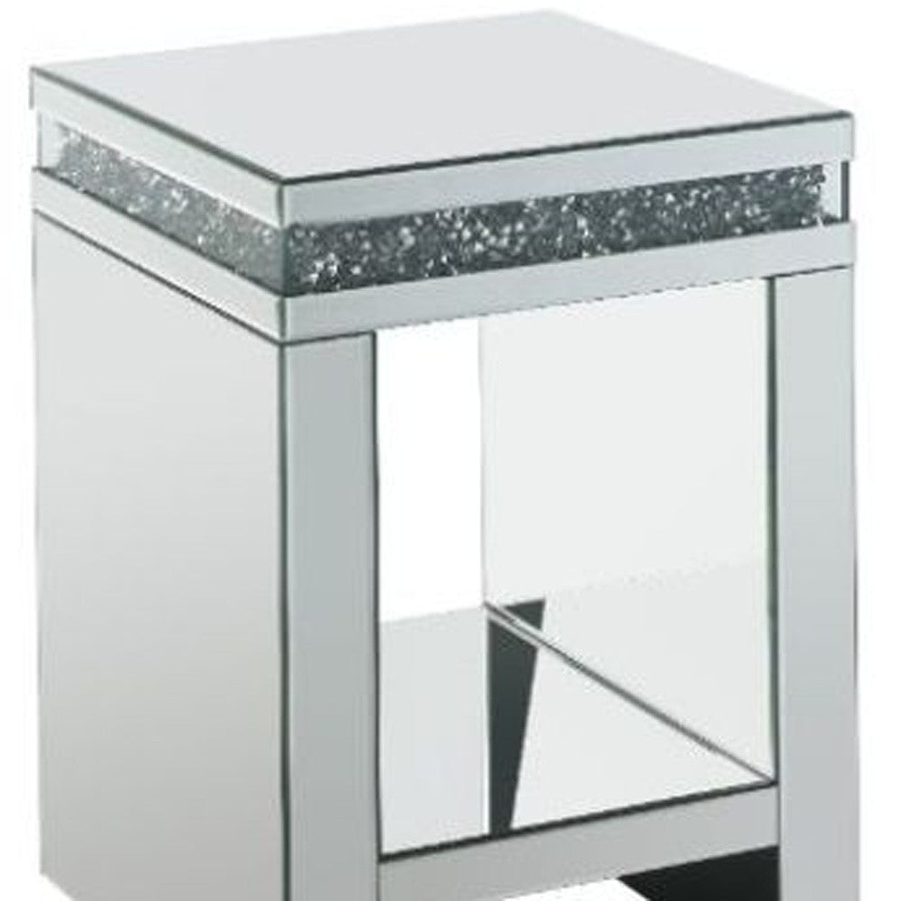 24" Silver Glass Square Mirrored End Table With Shelf By Homeroots