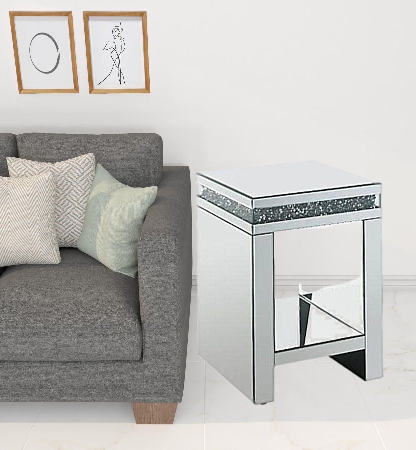 24" Silver Glass Square Mirrored End Table With Shelf By Homeroots | End Tables | Modishstore - 2