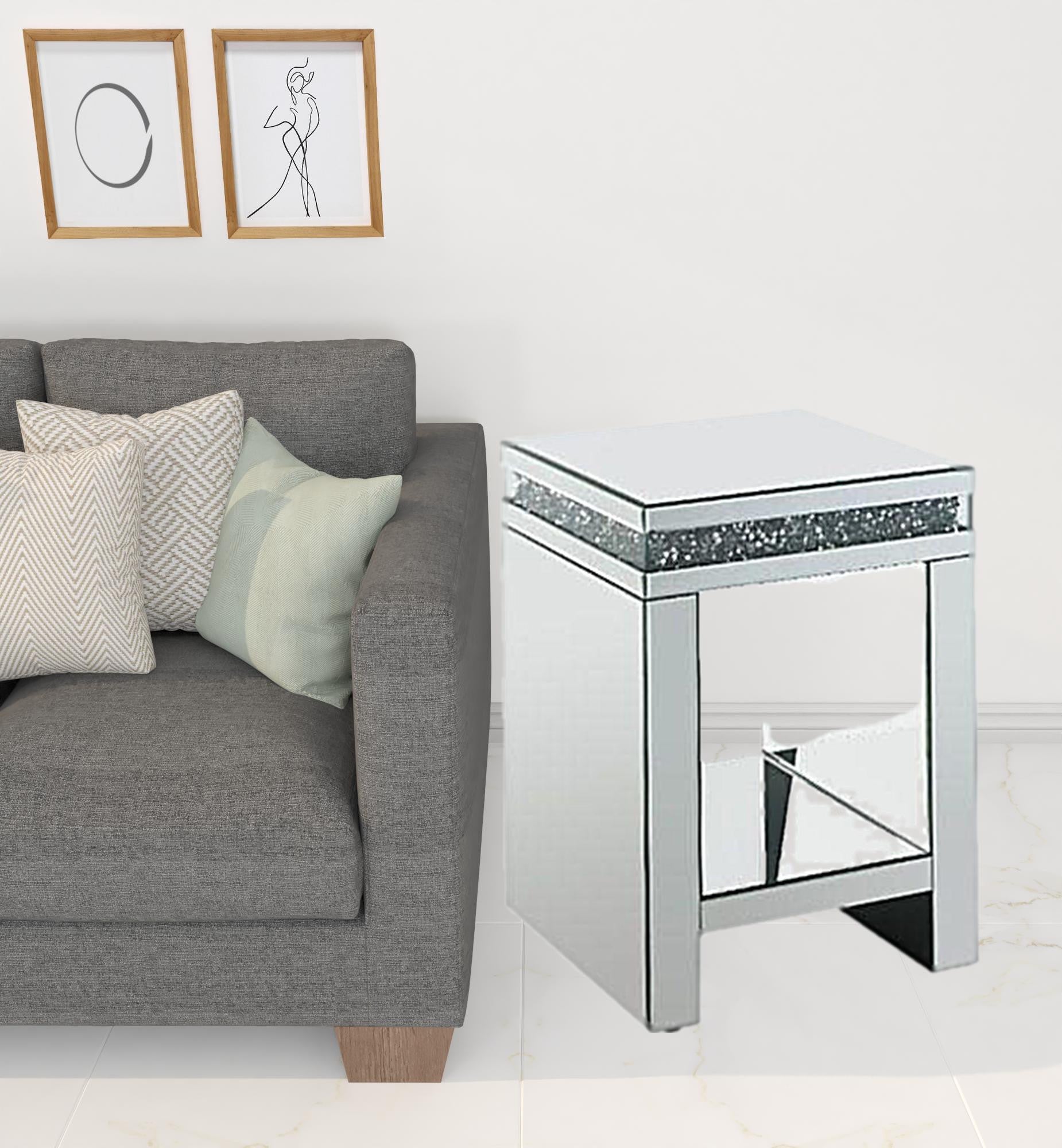 24" Silver Glass Square Mirrored End Table With Shelf By Homeroots | End Tables | Modishstore - 2