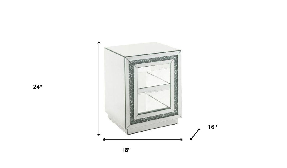 24" Silver Glass Rectangular Mirrored End Table With Two Shelves By Homeroots | End Tables | Modishstore - 5