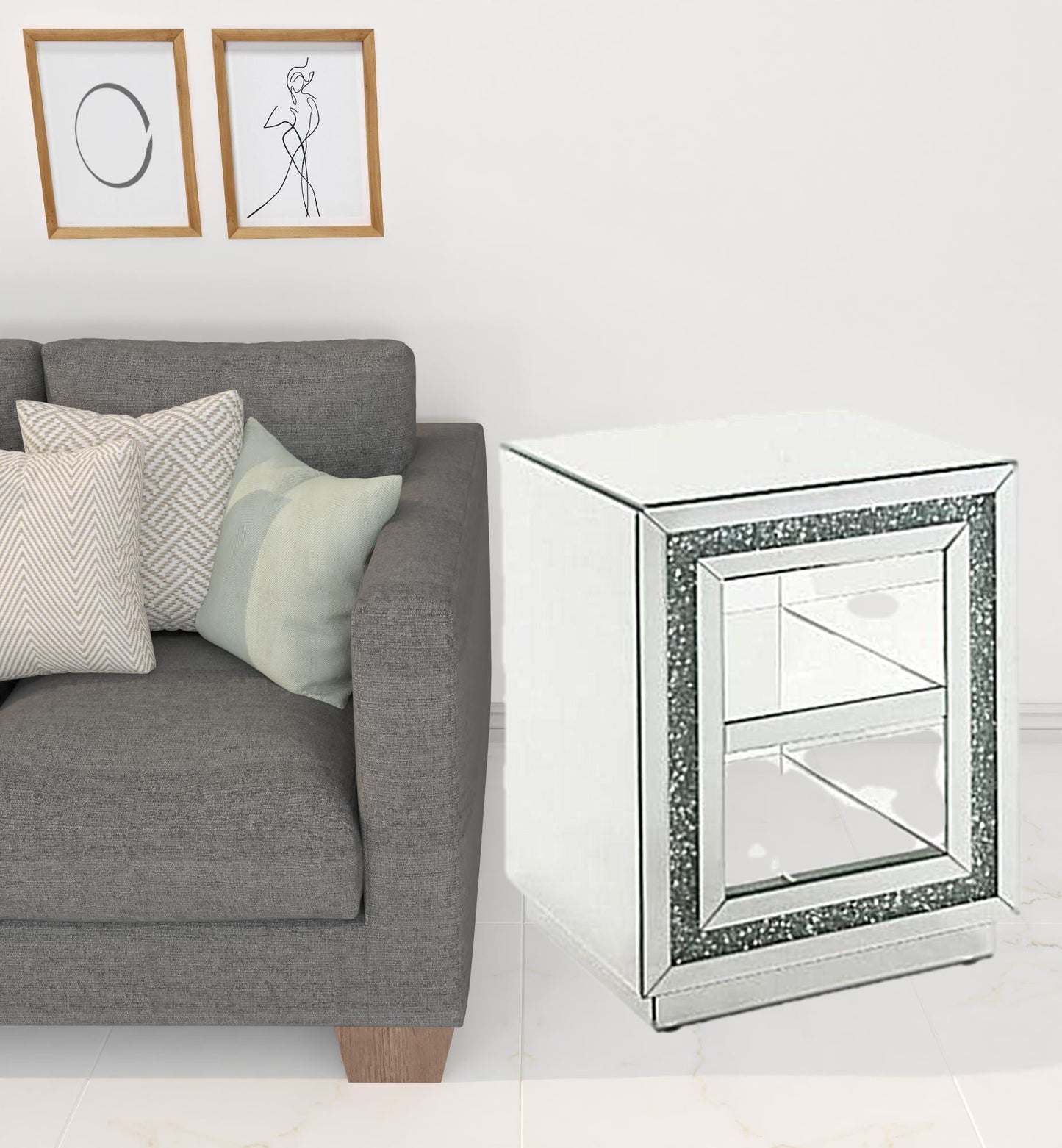 24" Silver Glass Rectangular Mirrored End Table With Two Shelves By Homeroots | End Tables | Modishstore - 2