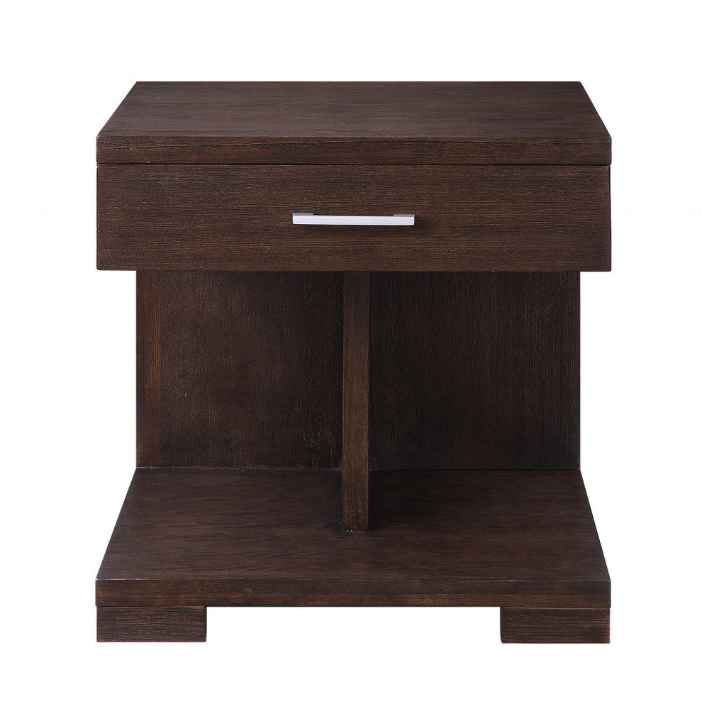 24" Walnut Manufactured Wood Square End Table With Drawer And Shelf By Homeroots | End Tables | Modishstore - 2