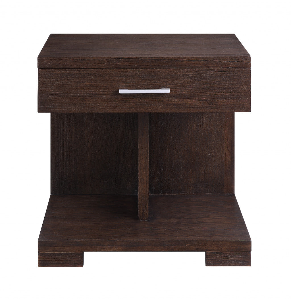24" Walnut Manufactured Wood Square End Table With Drawer And Shelf By Homeroots | End Tables | Modishstore