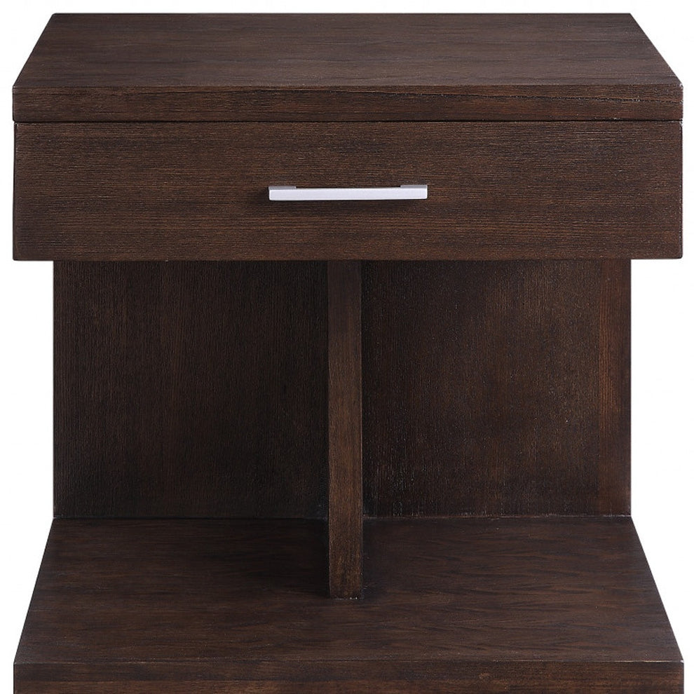 24" Walnut Manufactured Wood Square End Table With Drawer And Shelf By Homeroots | End Tables | Modishstore - 4
