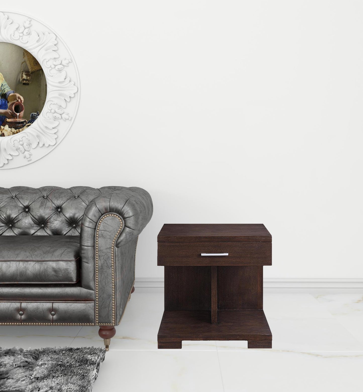 24" Walnut Manufactured Wood Square End Table With Drawer And Shelf By Homeroots | End Tables | Modishstore - 3