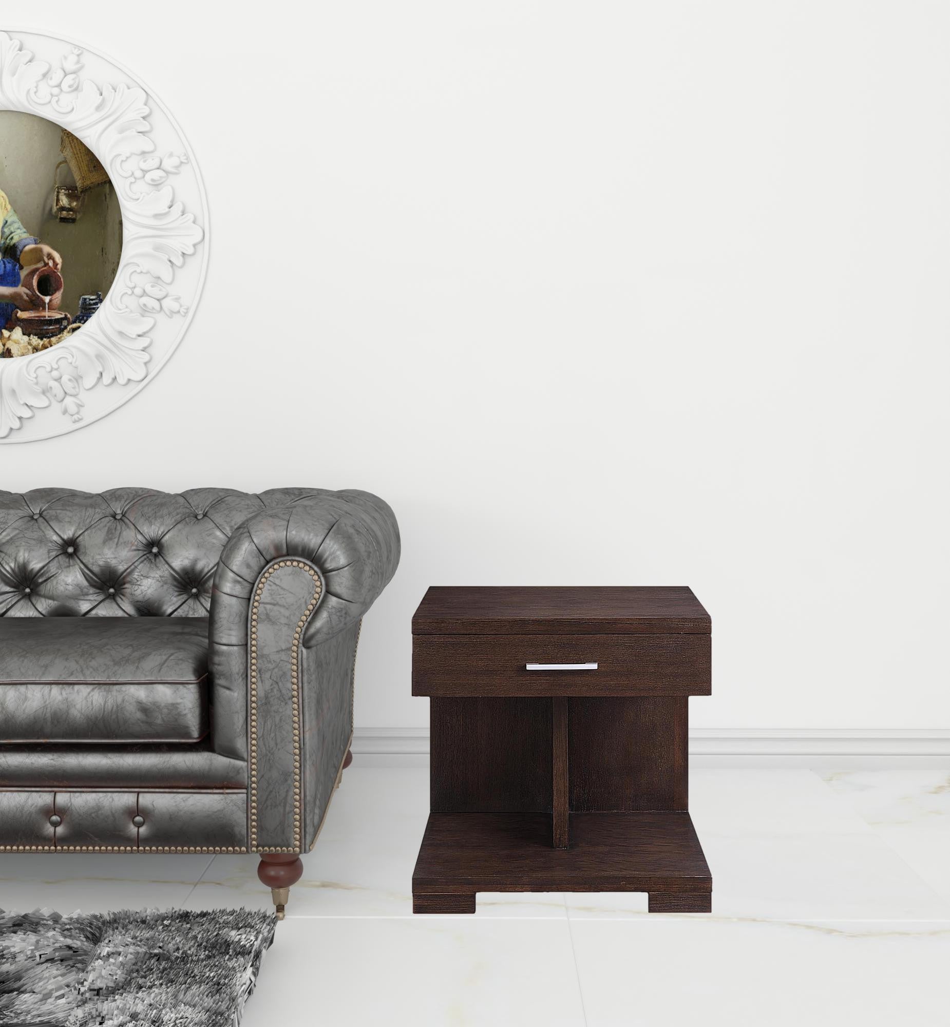 24" Walnut Manufactured Wood Square End Table With Drawer And Shelf By Homeroots | End Tables | Modishstore - 3