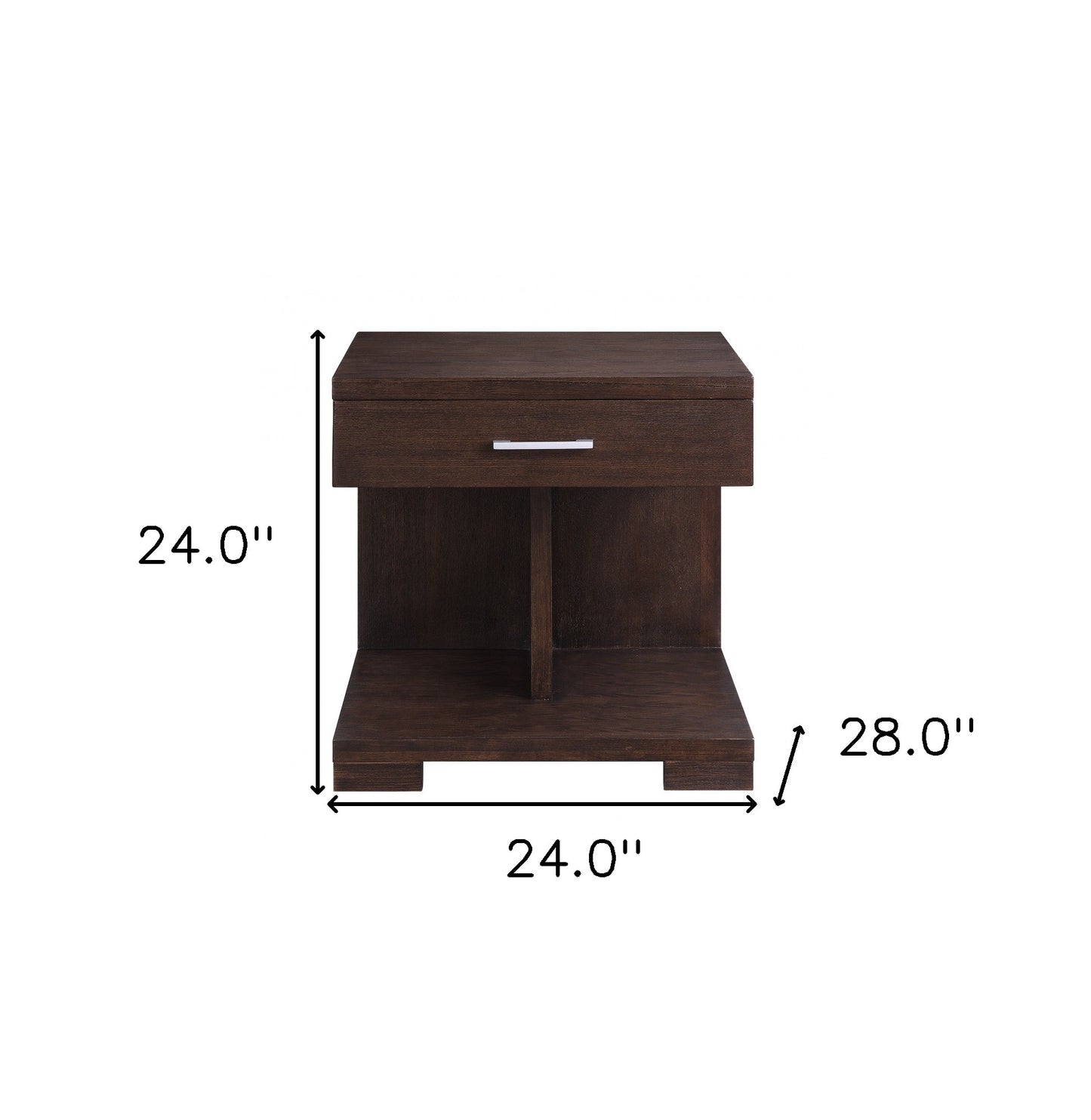24" Walnut Manufactured Wood Square End Table With Drawer And Shelf By Homeroots