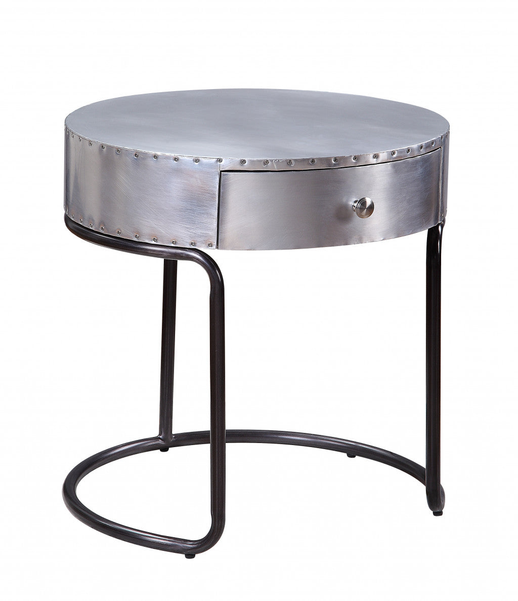 21" Aluminum And Manufactured Wood Round End Table With Drawer By Homeroots | End Tables | Modishstore