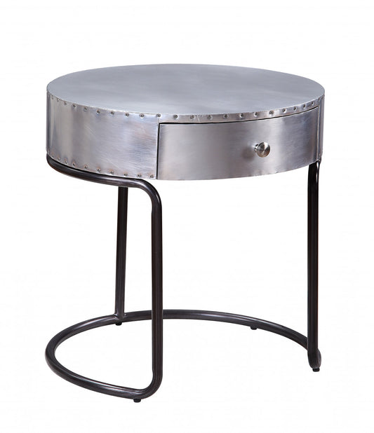 21" Aluminum And Manufactured Wood Round End Table With Drawer By Homeroots | End Tables | Modishstore