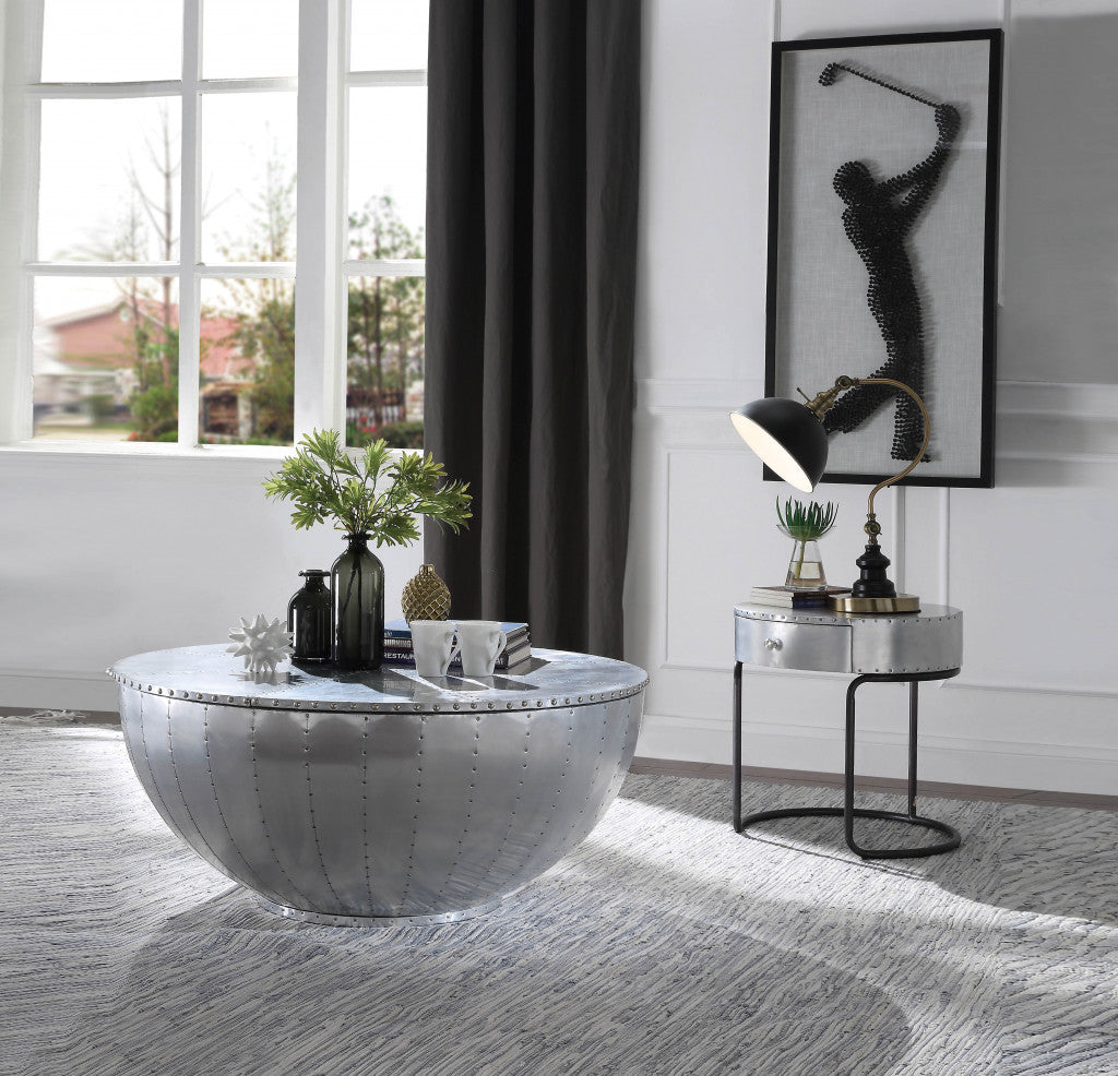 21" Aluminum And Manufactured Wood Round End Table With Drawer By Homeroots | End Tables | Modishstore - 6