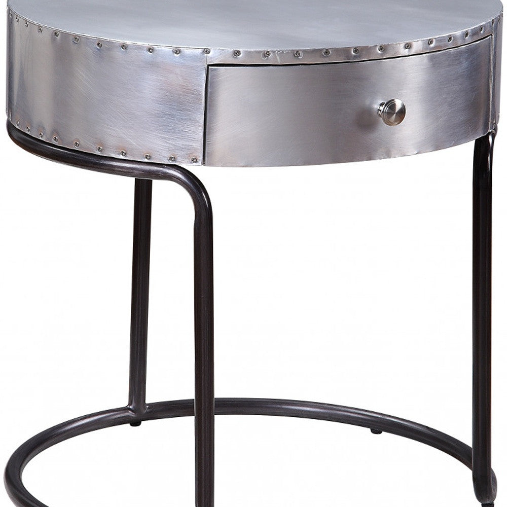21" Aluminum And Manufactured Wood Round End Table With Drawer By Homeroots | End Tables | Modishstore - 4