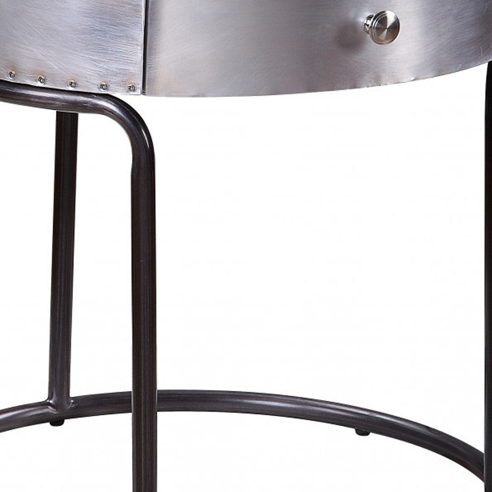 21" Aluminum And Manufactured Wood Round End Table With Drawer By Homeroots | End Tables | Modishstore - 5