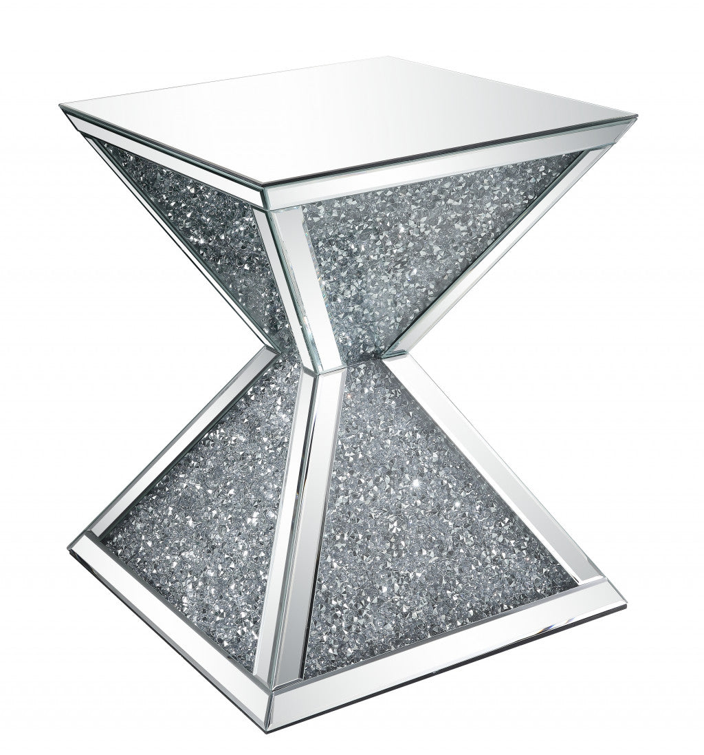 23" Silver Mirrored And Manufactured Wood Square Diamond End Table By Homeroots | End Tables | Modishstore