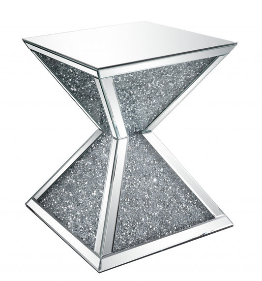 23" Silver Mirrored And Manufactured Wood Square Diamond End Table By Homeroots