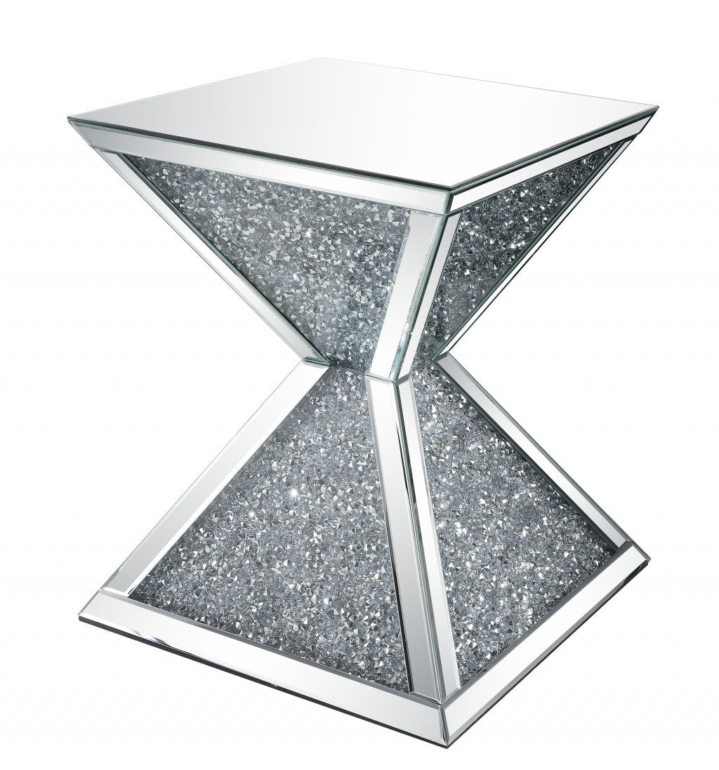 23" Silver Mirrored And Manufactured Wood Square Diamond End Table By Homeroots | End Tables | Modishstore - 3