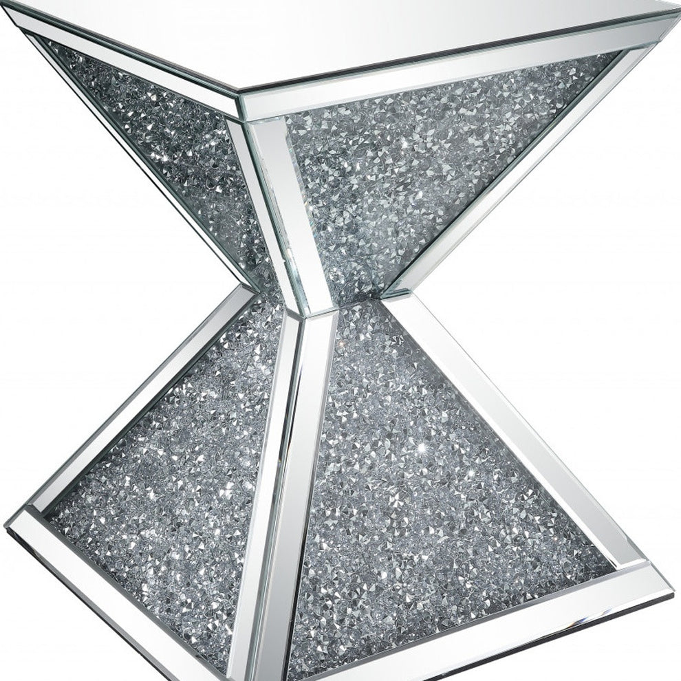 23" Silver Mirrored And Manufactured Wood Square Diamond End Table By Homeroots | End Tables | Modishstore - 4
