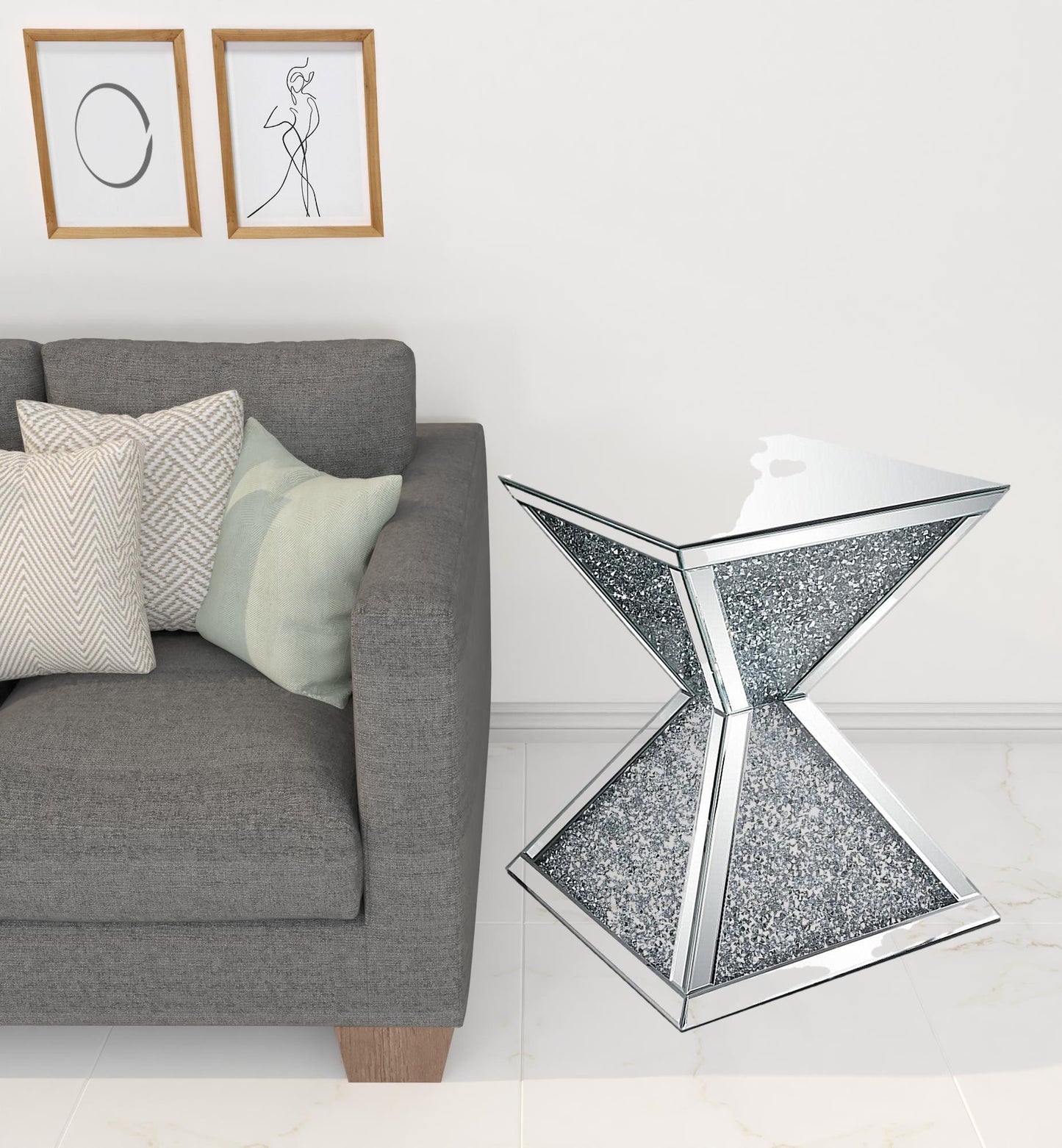 23" Silver Mirrored And Manufactured Wood Square Diamond End Table By Homeroots | End Tables | Modishstore - 2