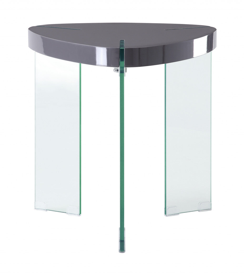 23" Clear And Gray Manufactured Wood And Glass Triangular End Table By Homeroots | End Tables | Modishstore - 2